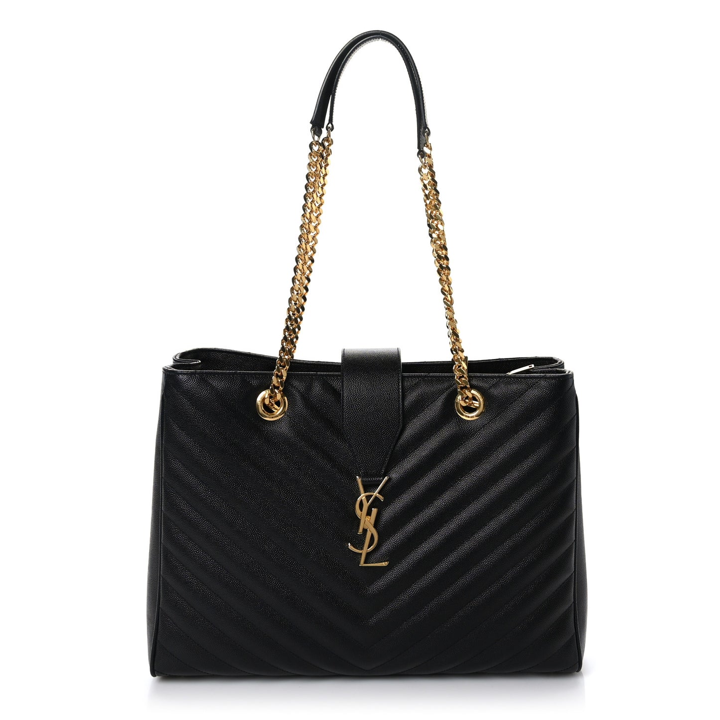 Grain De Poudre Matelasse Chevron Monogram Shopping Bag Black
