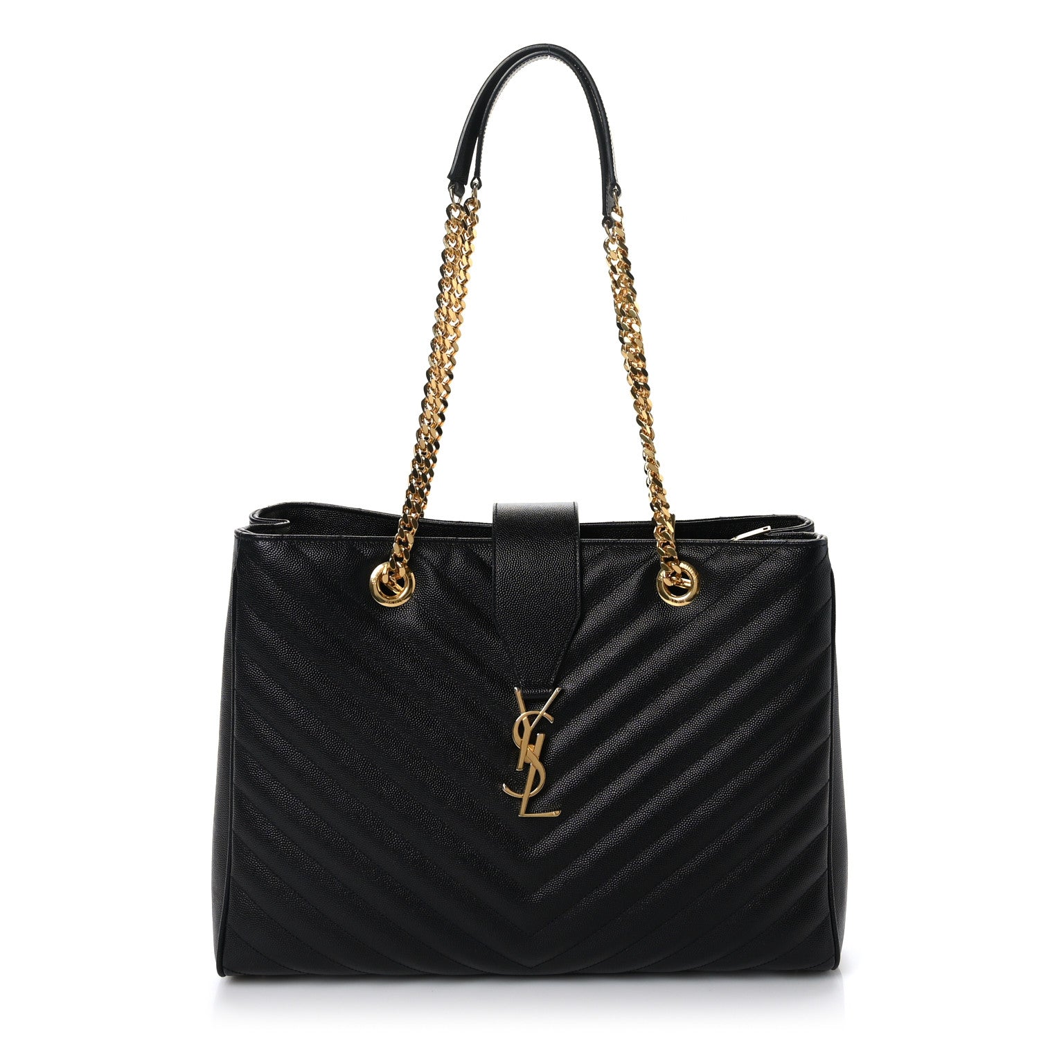 Saint Laurent Grain De Poudre Matelasse Chevron Monogram Shopping Bag Black 1 of 9