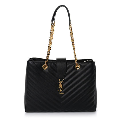 Saint Laurent Grain De Poudre Matelasse Chevron Monogram Shopping Bag Black 1 of 9