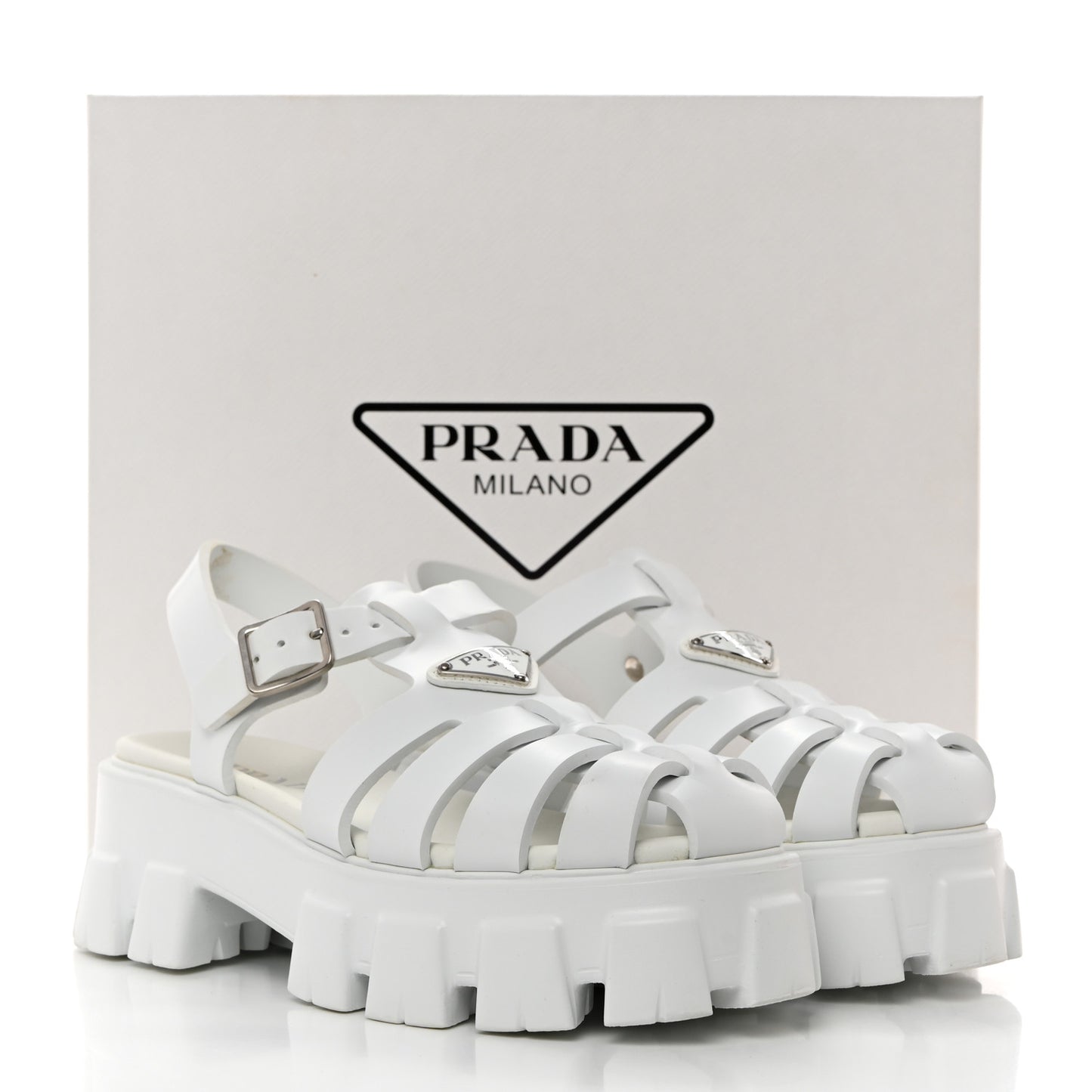 Foam Rubber Metal Triangle Logo Monolith 55mm Cage Sandals 39 White