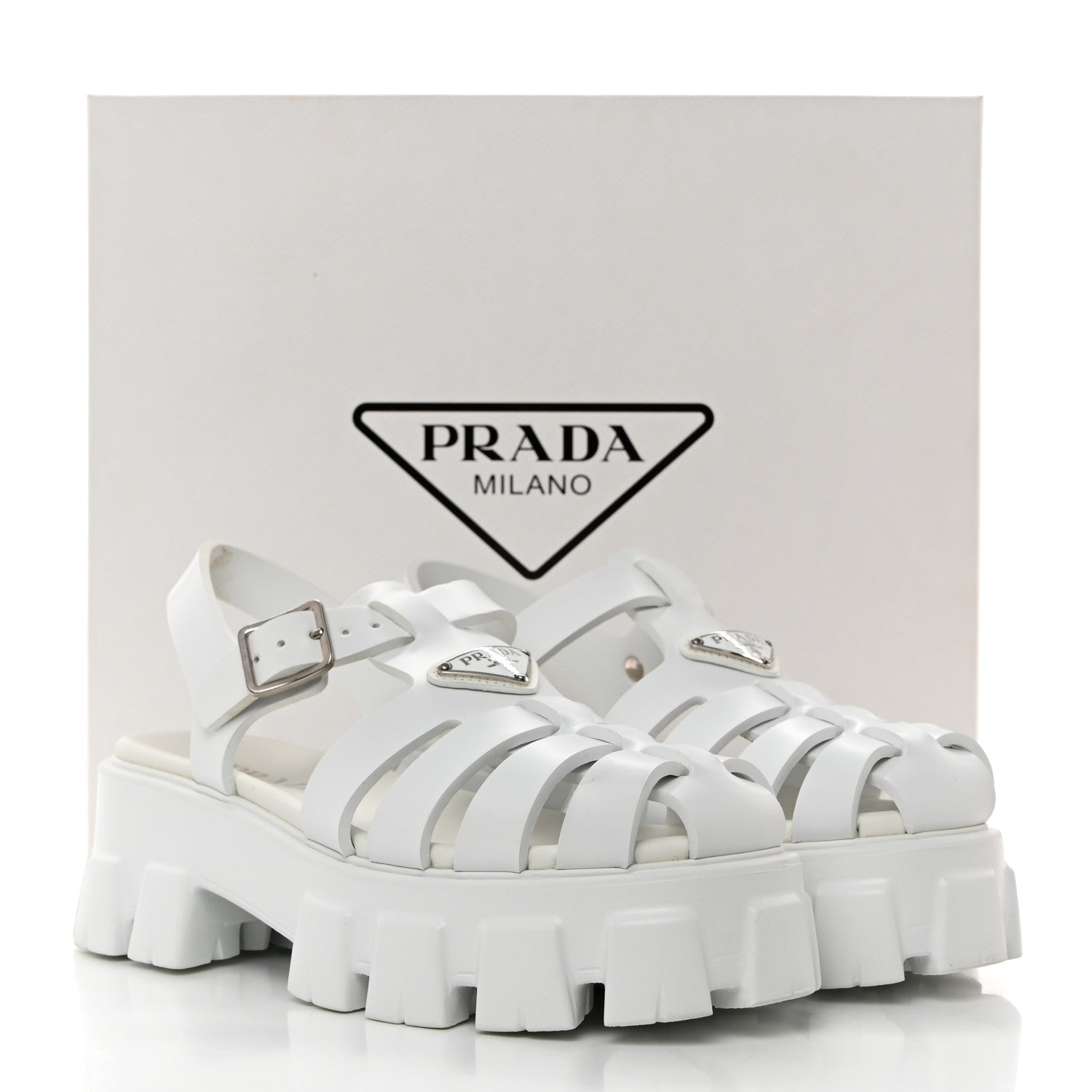 Prada Foam Rubber Metal Triangle Logo Monolith 55mm Cage Sandals 39 White 9 of 9