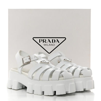 Prada Foam Rubber Metal Triangle Logo Monolith 55mm Cage Sandals 39 White 9 of 9