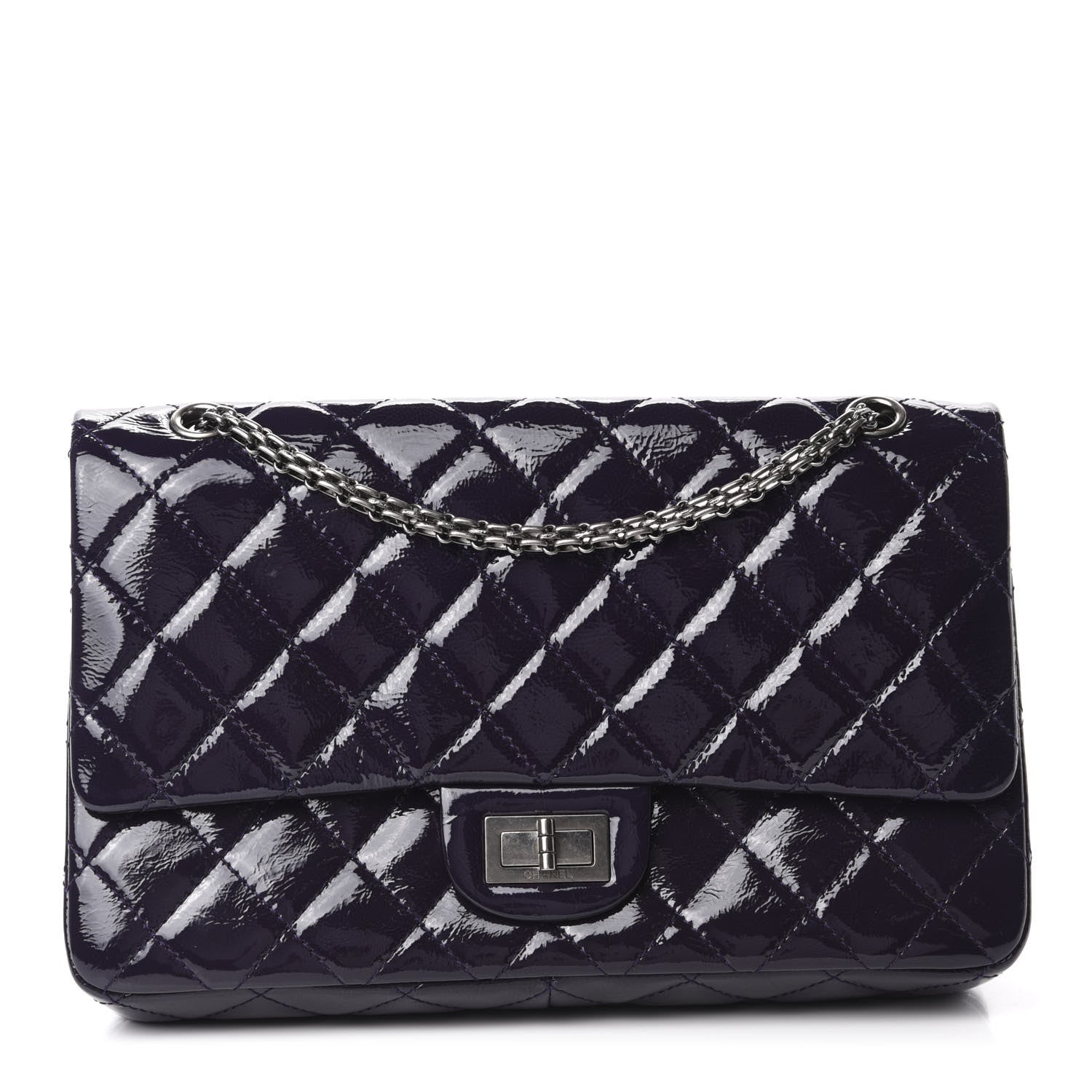 Chanel Distressed Patent Quilted 2.55 Reissue 227 Flap Purple 1 of 14