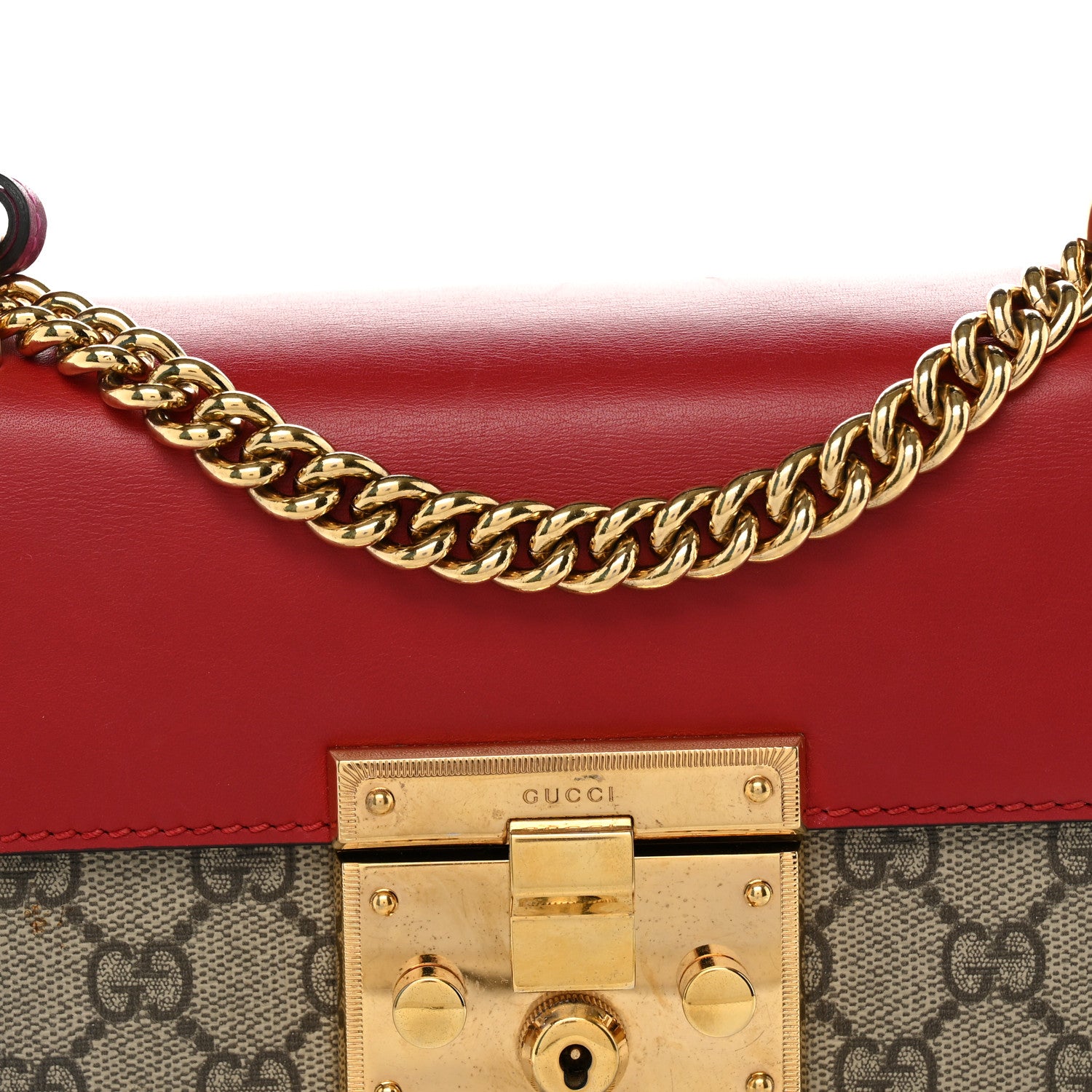 Gucci GG Supreme Monogram Calfskin Small Padlock Shoulder Bag Beige Hibiscus Red New Rosette 8 of 12