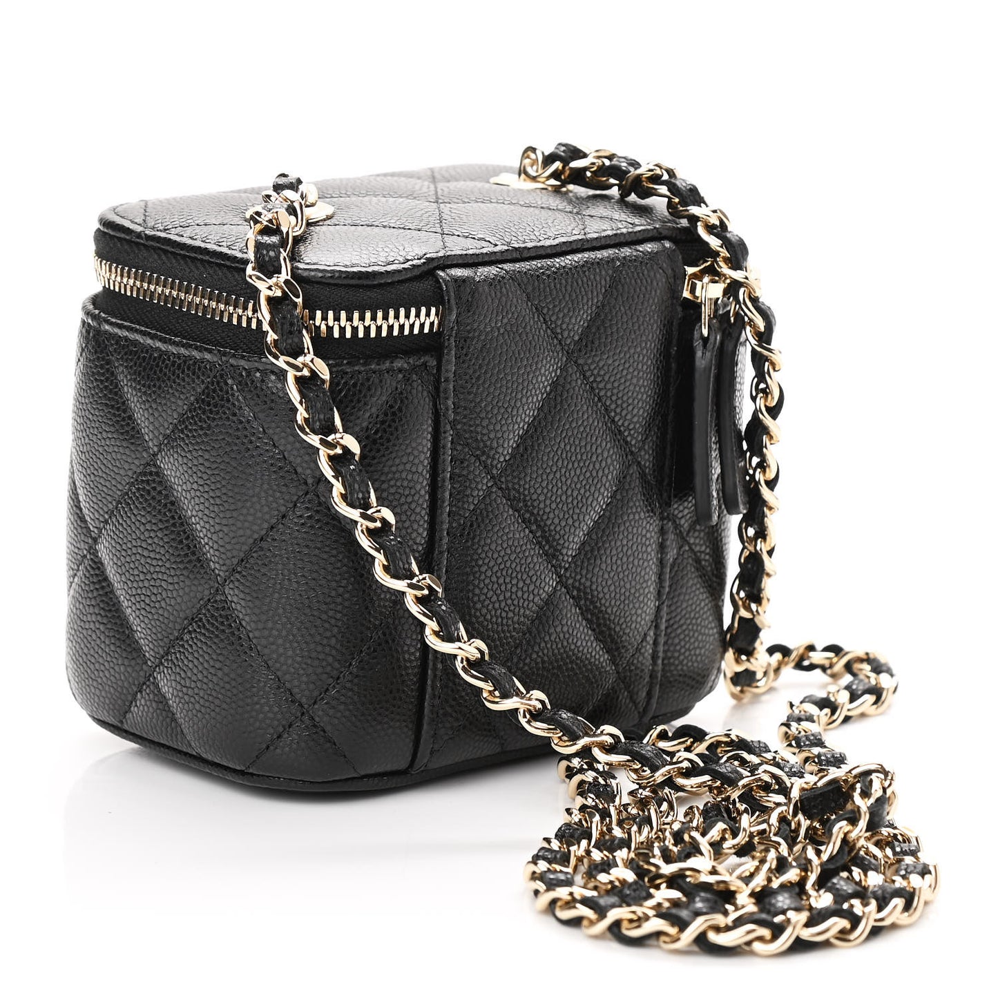 Caviar Quilted Mini Vanity Case With Chain Black