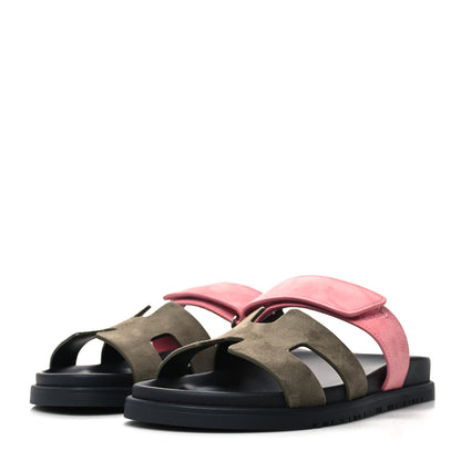 Hermes Suede Goatskin Womens Chypre Sandals 38 Toundra Rose Du Desert 3 of 9