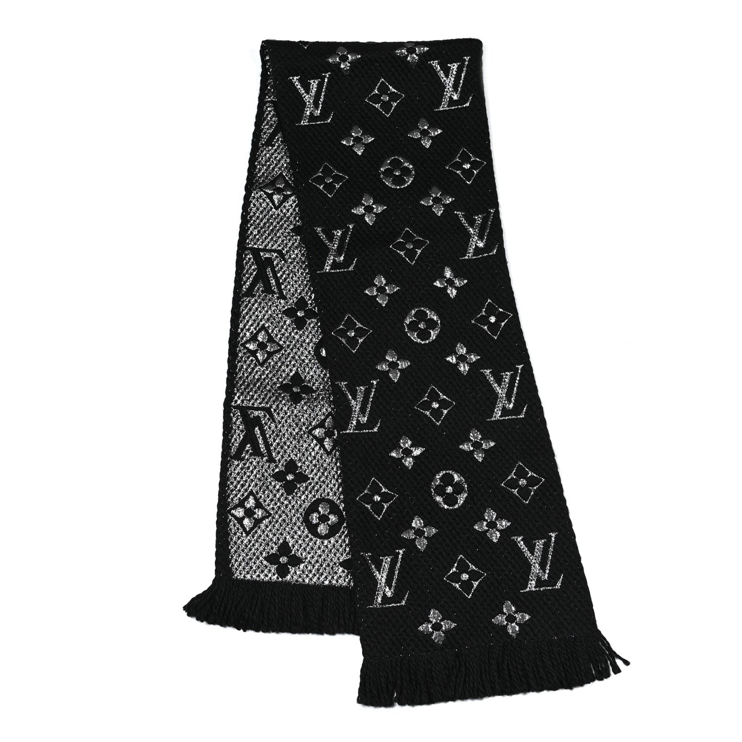 Wool Silk Logomania Shine Scarf Black