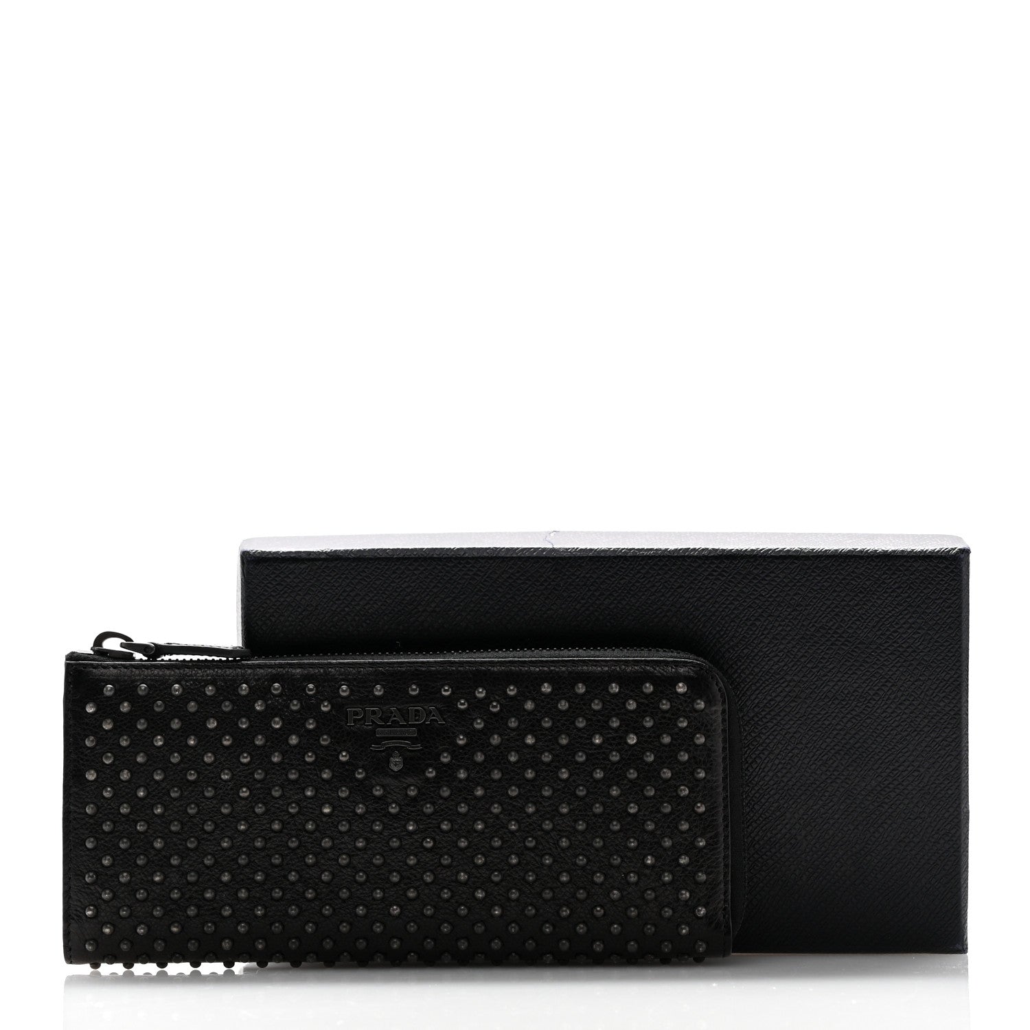Prada Glace Borchie Studded Zip Around Wallet Black 11 of 11