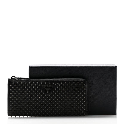 Prada Glace Borchie Studded Zip Around Wallet Black 11 of 11