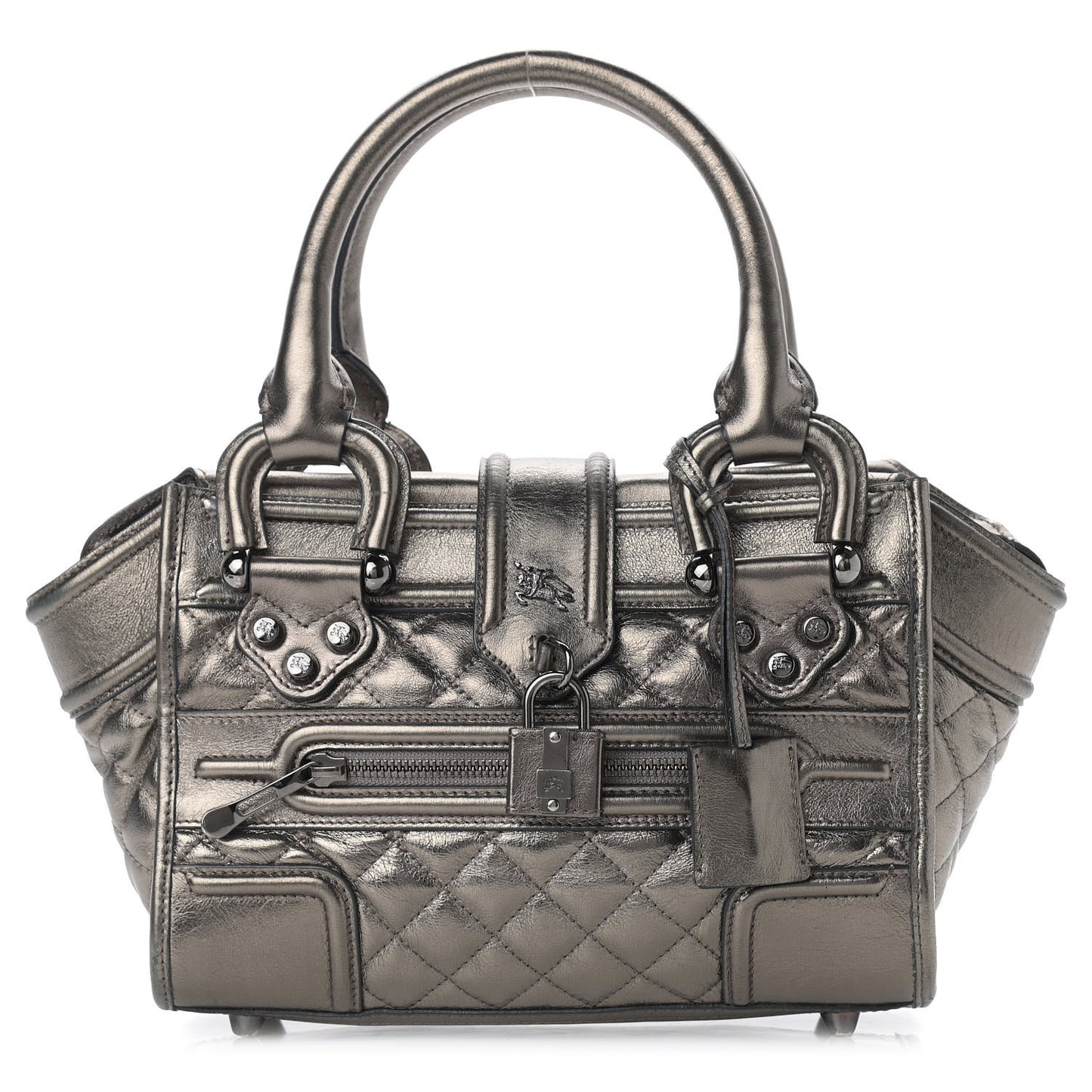 Metallic Calfskin Quilted Mini Manor Tote Pewter