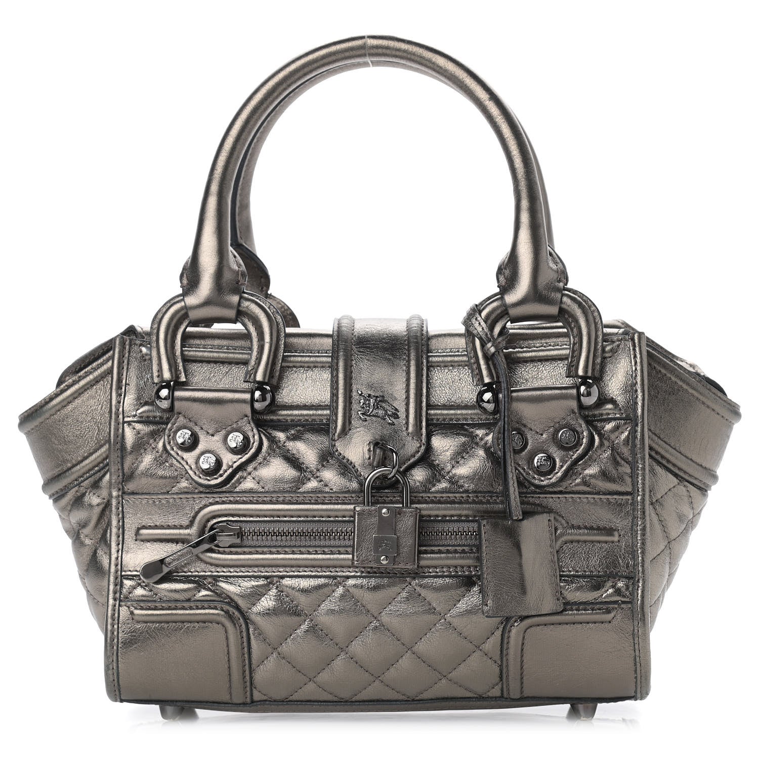 Burberry Metallic Calfskin Quilted Mini Manor Tote Pewter 1 of 11