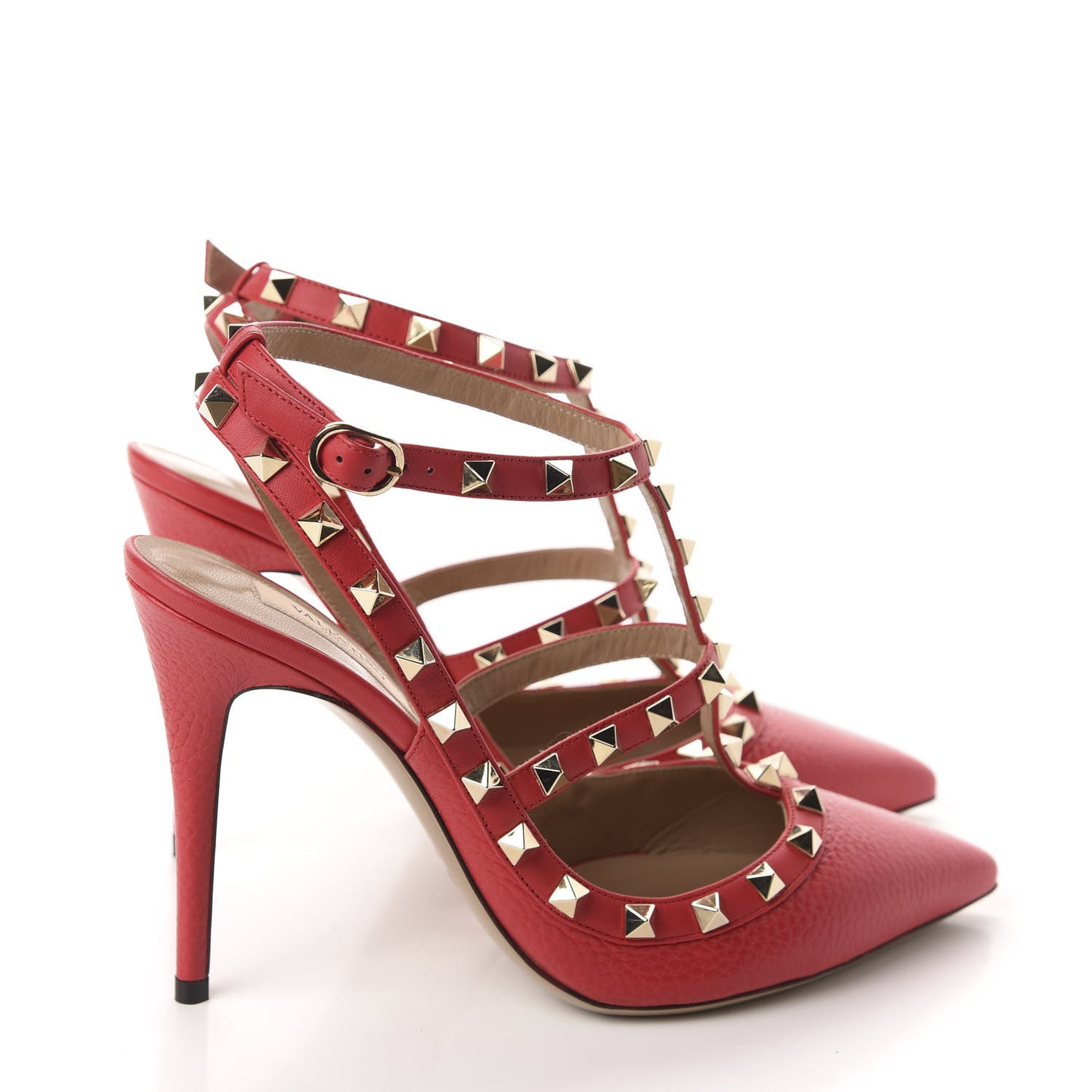 Pebbled Calfskin Rockstud Ankle Strap 100mm Pumps 39.5 Rock Pink