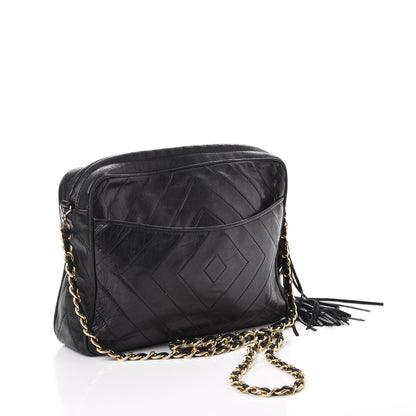 Chanel Lambskin Chevron Quilted Tassel Camera Case Black 3 of 9