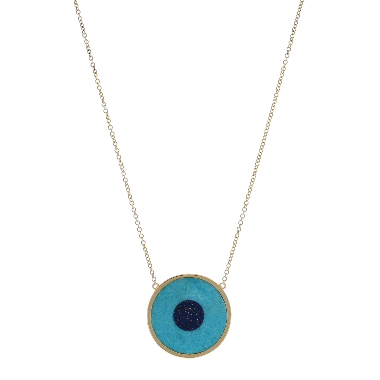 Jennifer Meyer 18K Yellow Gold Turquoise Lapis Lazuli Evil Eye Pendant Necklace 1 of 4