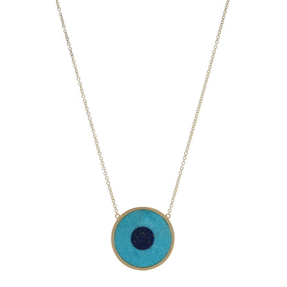 Jennifer Meyer 18K Yellow Gold Turquoise Lapis Lazuli Evil Eye Pendant Necklace 1 of 4