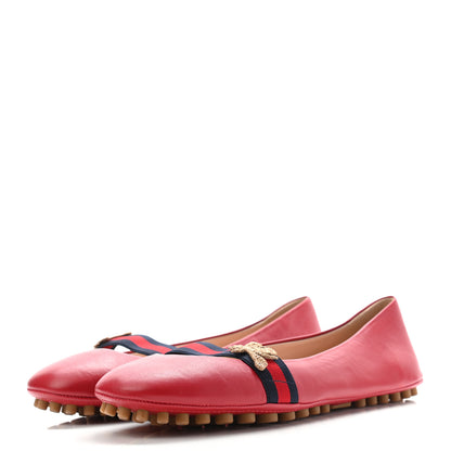 Gucci Calfskin Bayadere Bee Ballerina Flats 39 Hibiscus Red 3 of 8