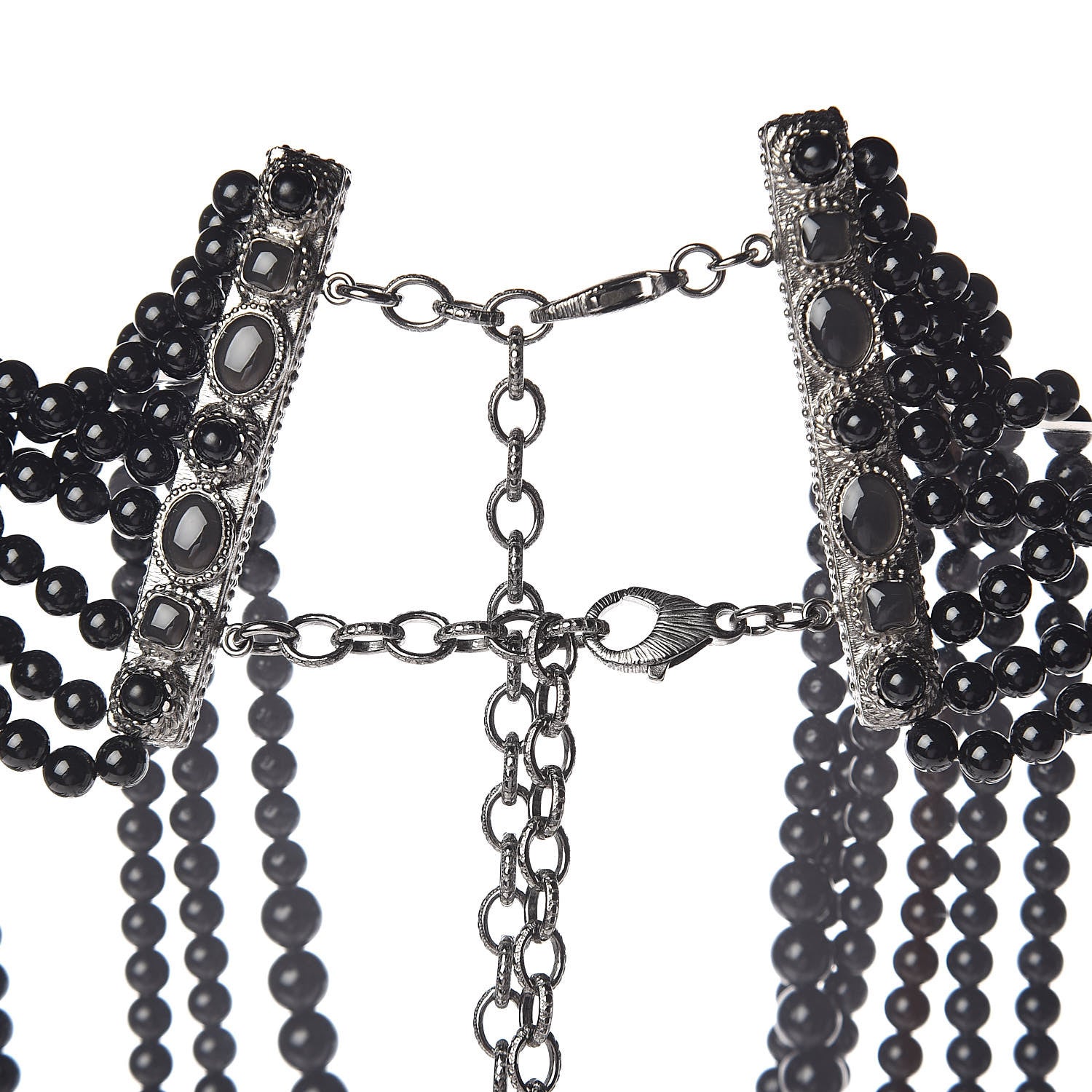Chanel Ruthenium Beaded Pearl CC Long Multi Strand Necklace Black 4 of 5