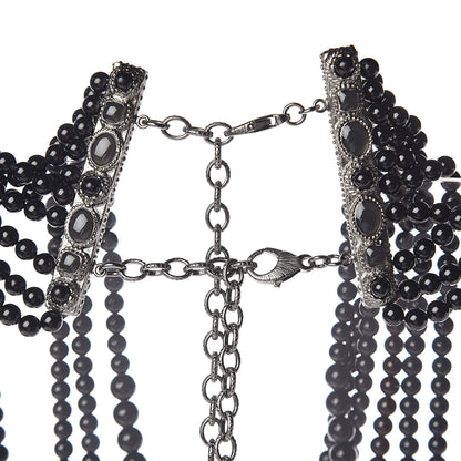 Chanel Ruthenium Beaded Pearl CC Long Multi Strand Necklace Black 4 of 5