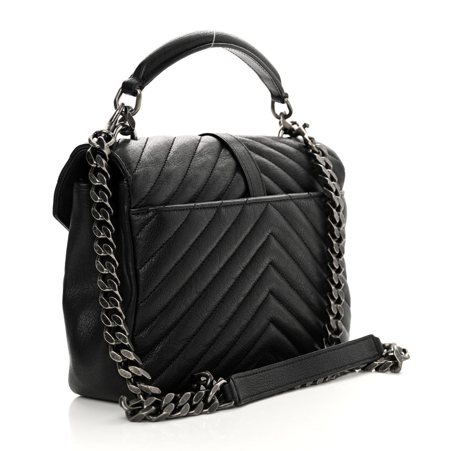 Sheepskin Matelasse Chevron Monogram Medium College Bag Black