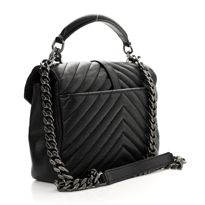 Saint Laurent Sheepskin Matelasse Chevron Monogram Medium College Bag Black 4 of 12