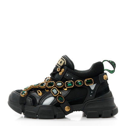 Gucci X SEGA Mesh Suede Calfskin Removable Crystals Womens Flashtrek Sneakers 37.5 Black Silver 1 of 8
