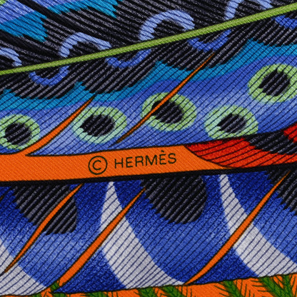 Hermes Silk Plumes En Fete Scarf 90 Orange Bleu Rose 5 of 5