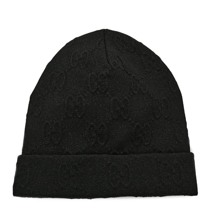 Gucci Polyblend GG Monogram Shine Embhat Beanie Hat S Black 1 of 5