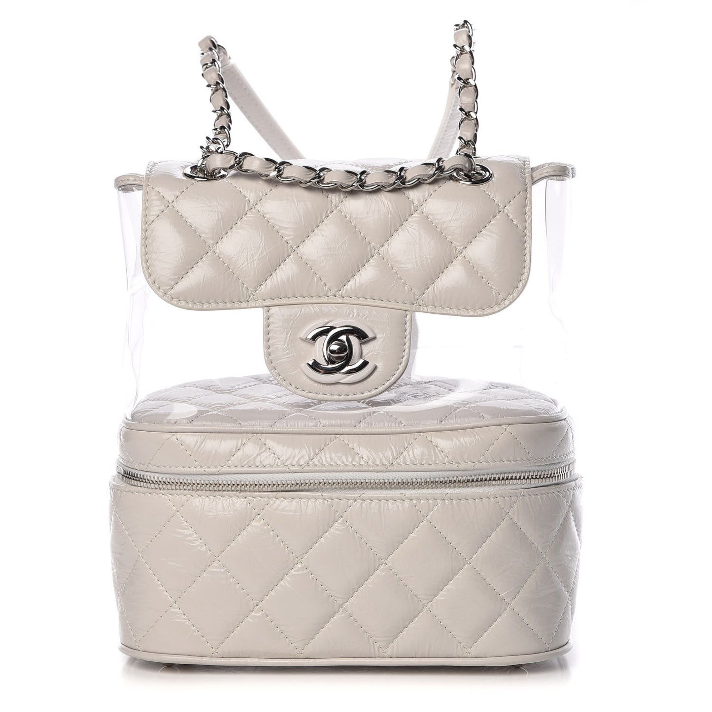 Crumpled Calfskin PVC Quilted Backpack White