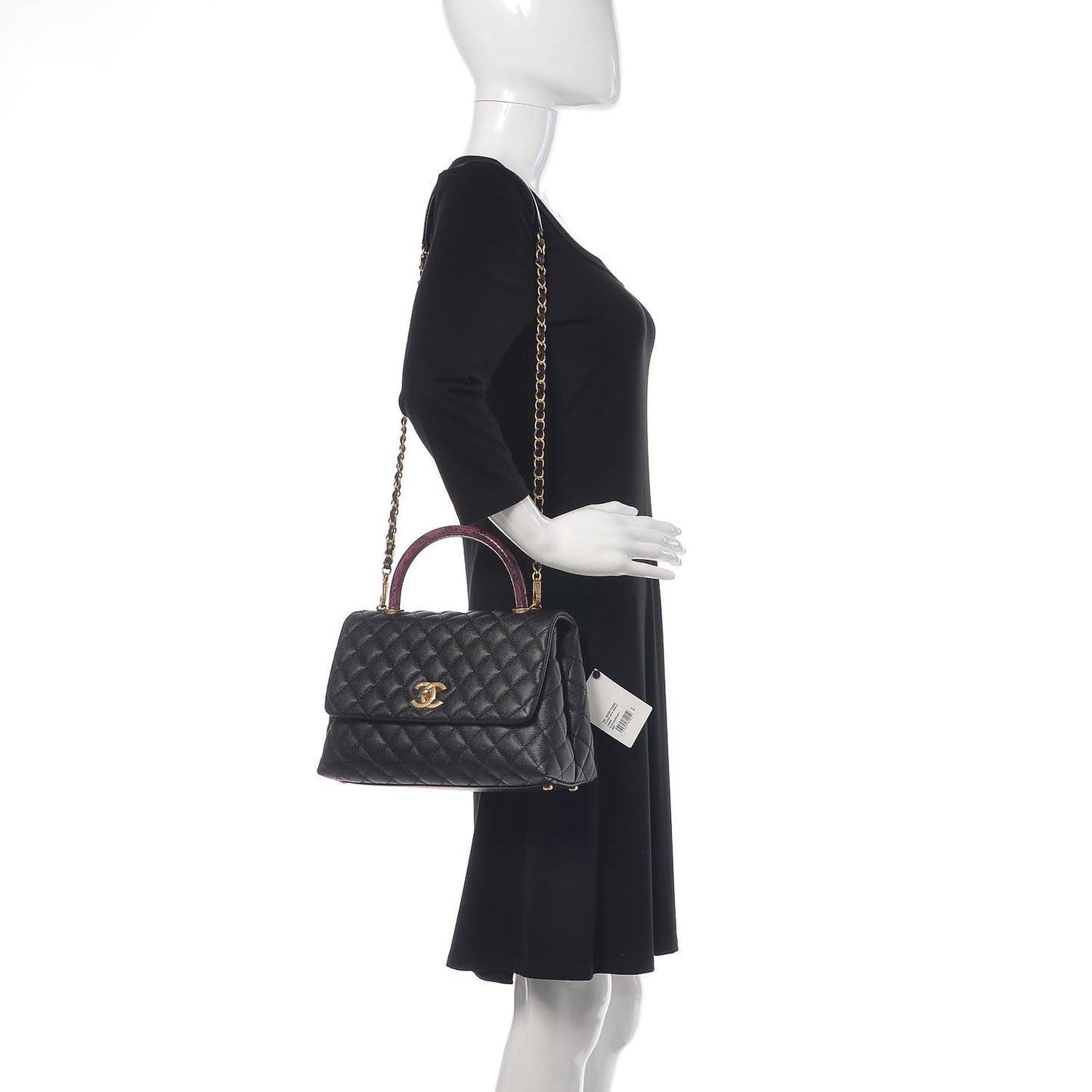 Caviar Elaphe Quilted Small Coco Handle Flap Black