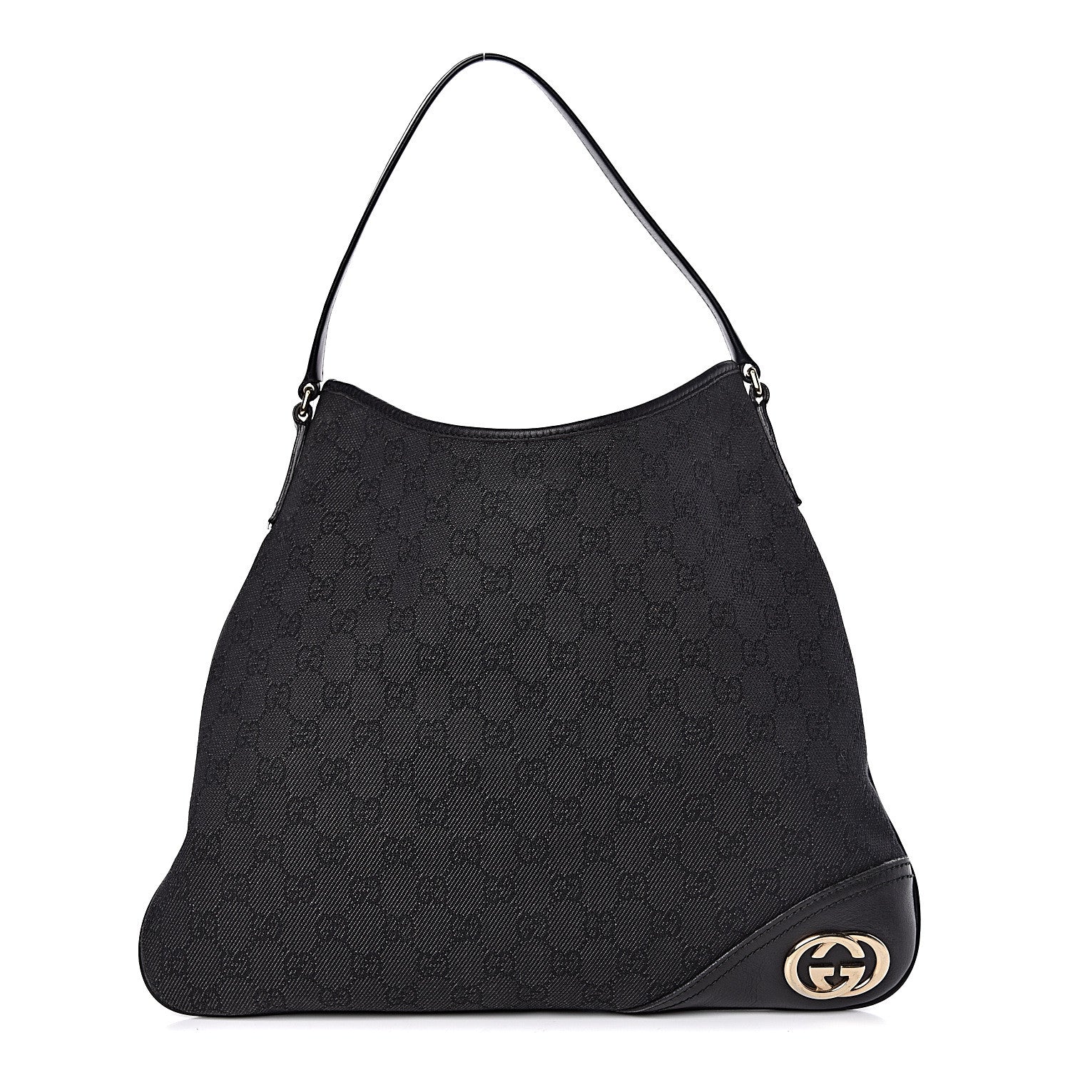 Gucci Denim Monogram Medium New Britt Hobo Black 1 of 10
