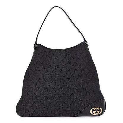 Gucci Denim Monogram Medium New Britt Hobo Black 1 of 10