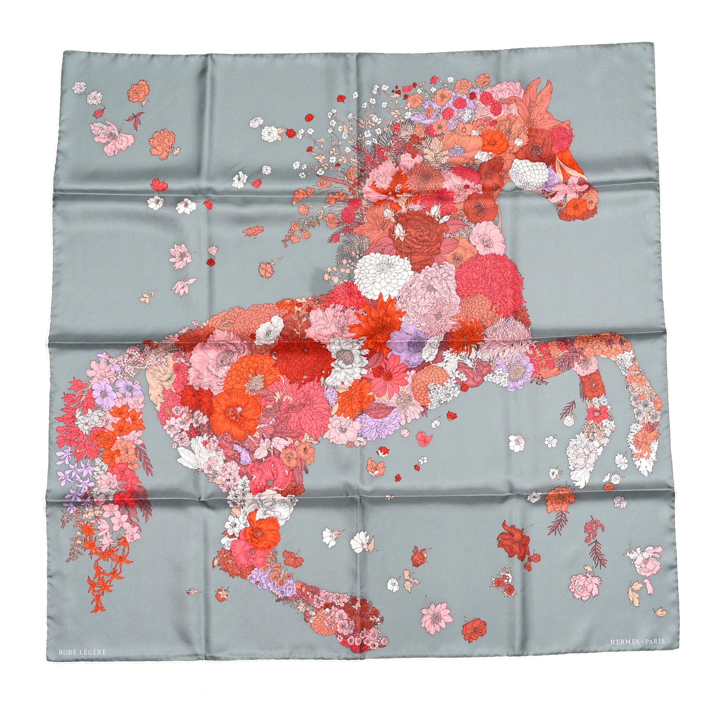 Silk Robe Legere Scarf 90 Gris Corail Rose Pourpre