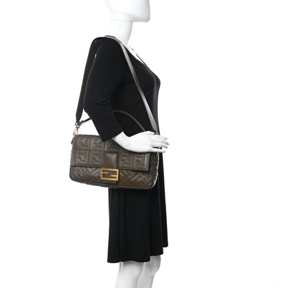 Fendi Nappa FF 1974 Embossed Large Baguette Wood 2 of 10