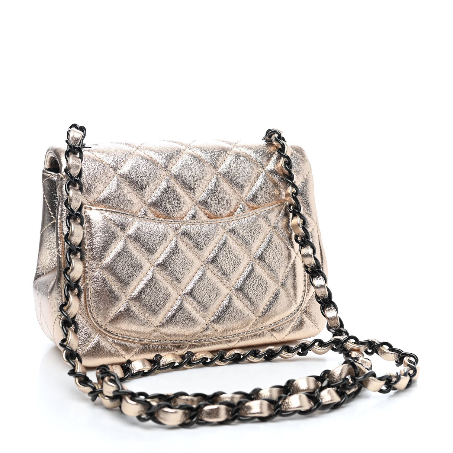 Chanel Metallic Lambskin Quilted Mini Square Flap Gold Black 2 of 4