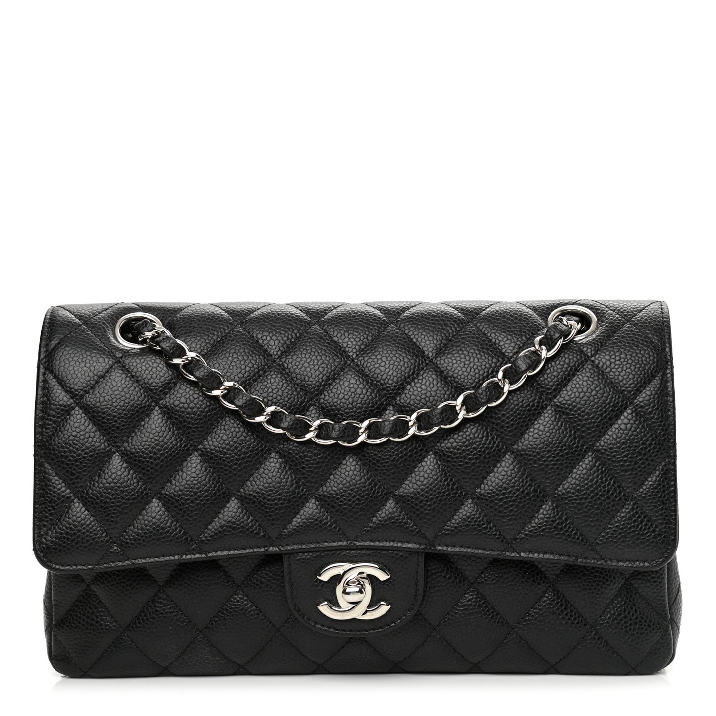 Caviar Quilted Medium Double Flap Black