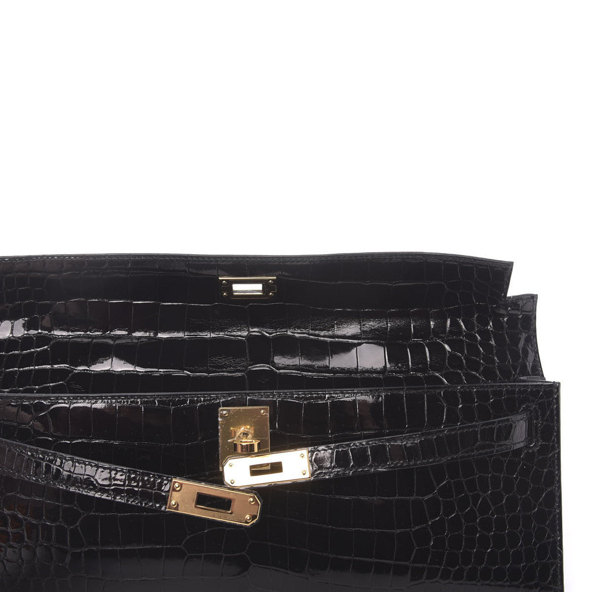 Hermes Shiny Porosus Crocodile Kelly Cut Pochette Black 17 of 31