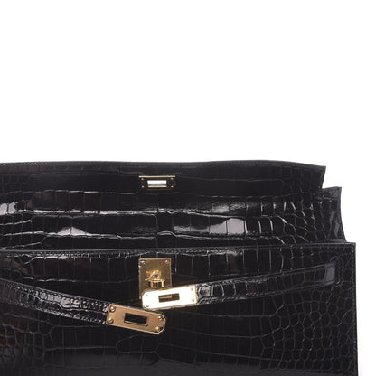 Hermes Shiny Porosus Crocodile Kelly Cut Pochette Black 17 of 31
