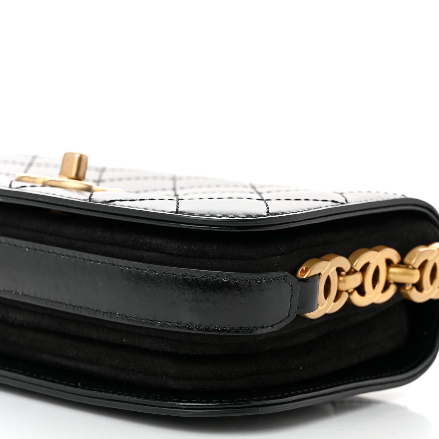 Shiny Calfskin Quilted Suede Goatskin Mini Messenger Black