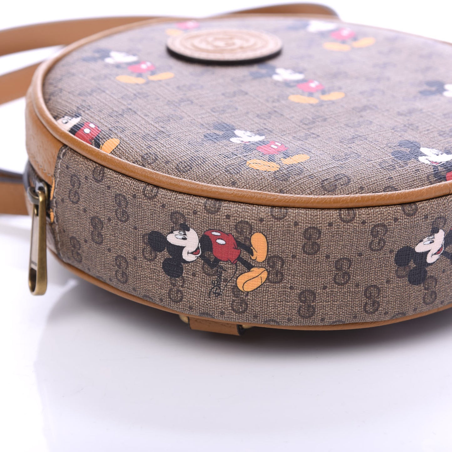 X DISNEY Mini Vintage GG Supreme Monogram Mickey Mouse Round Backpack Beige Vintage Sun Oil