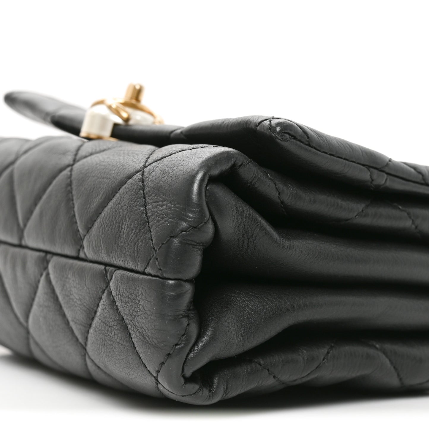 Calfskin Quilted Accordion Pearl CC Flap Bag Black Black