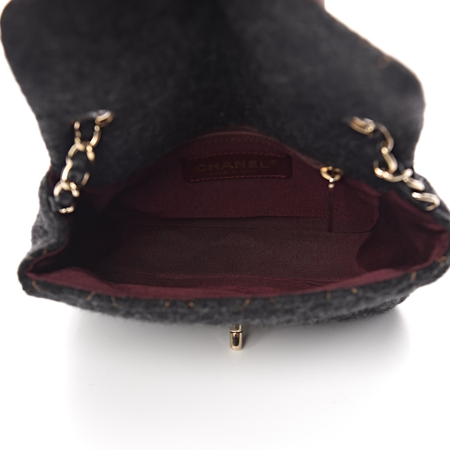 Chanel Wool Contrast Stitch Mini Square Flap Charcoal 5 of 10