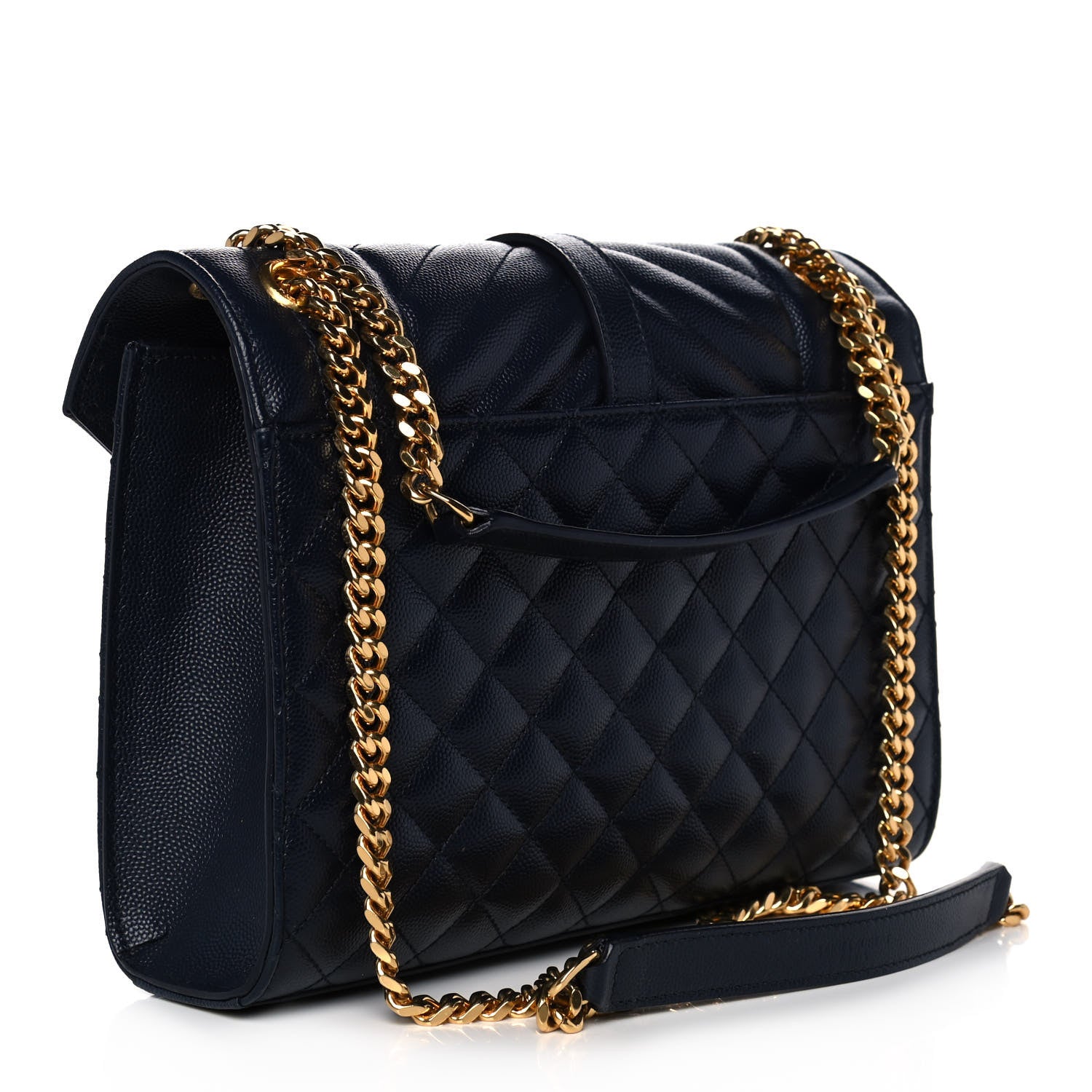 Saint Laurent Grain De Poudre Textured Mixed Matelasse Triquilt Medium Monogram Satchel Deep Marine 2 of 13
