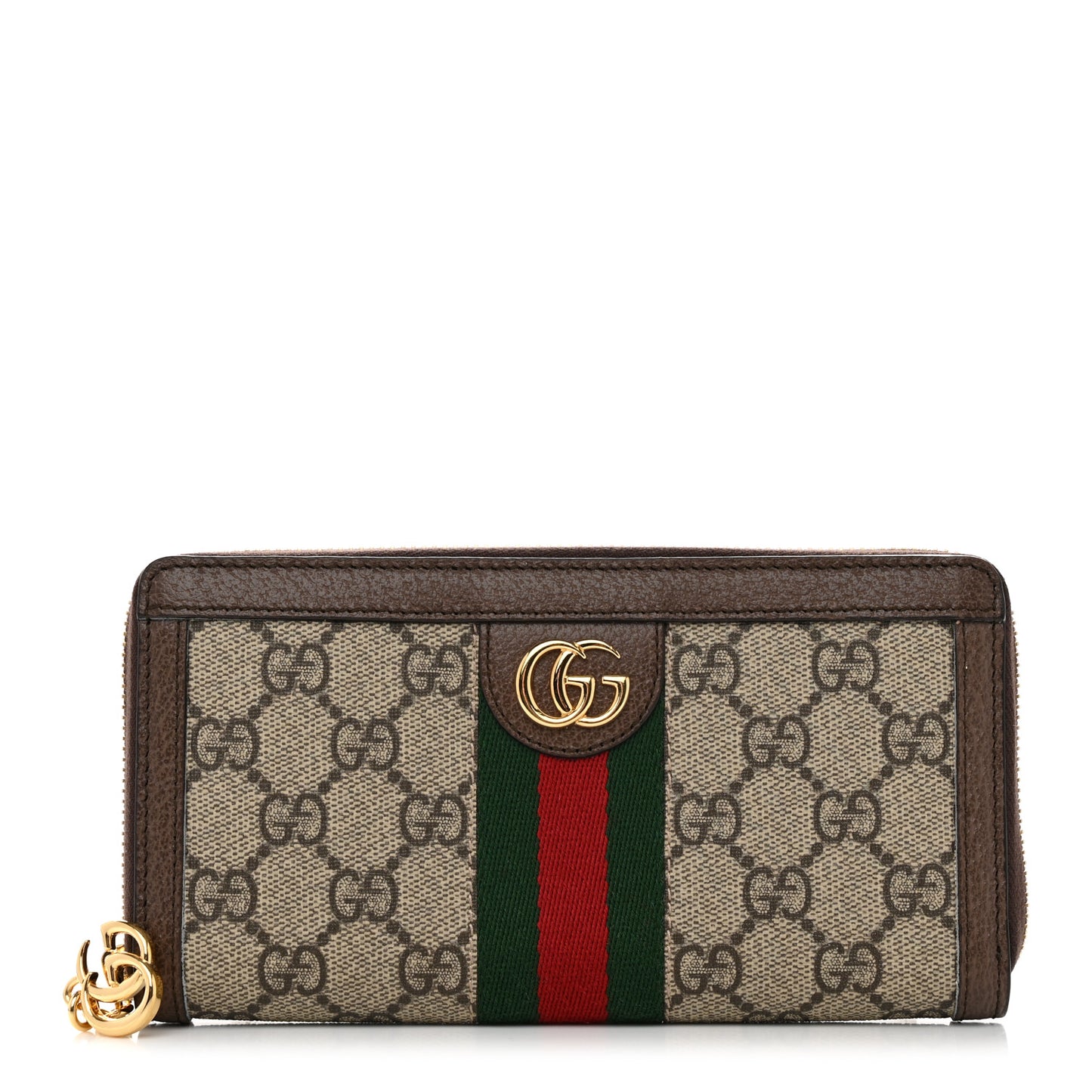 GG Supreme Monogram Web Ophidia Zip Around Wallet Brown