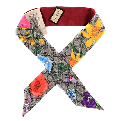 Gucci Silk Twill GG Monogram Special Flory Neck Bow Scarf Beige Red 2 of 6