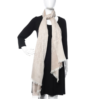 Gucci Wool Silk GG Monogram GGNat Plus Scarf Sand 2 of 5