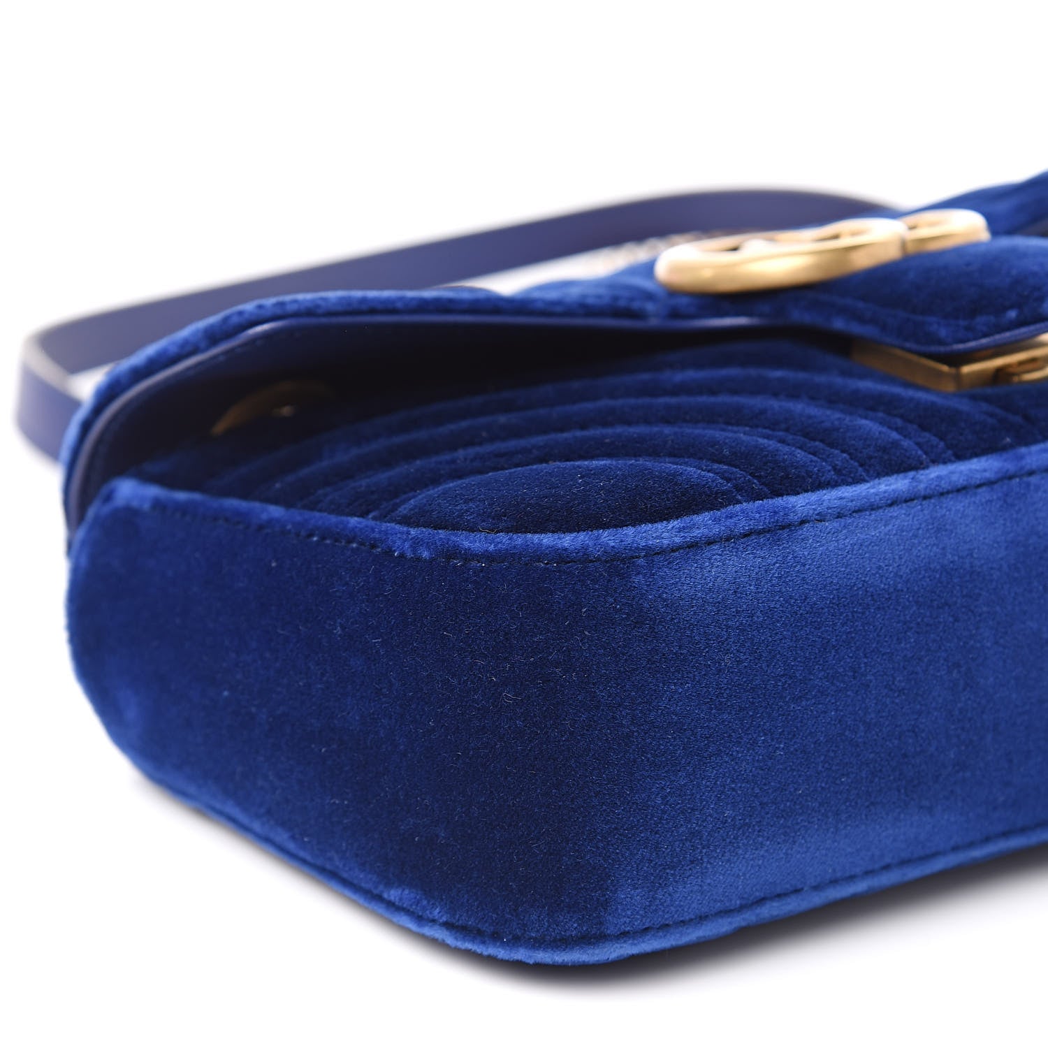 Gucci Velvet Matelasse Mini GG Marmont Shoulder Bag Cobalt Blue 8 of 9