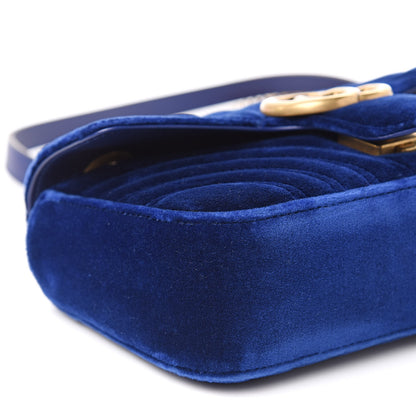 Gucci Velvet Matelasse Mini GG Marmont Shoulder Bag Cobalt Blue 8 of 9