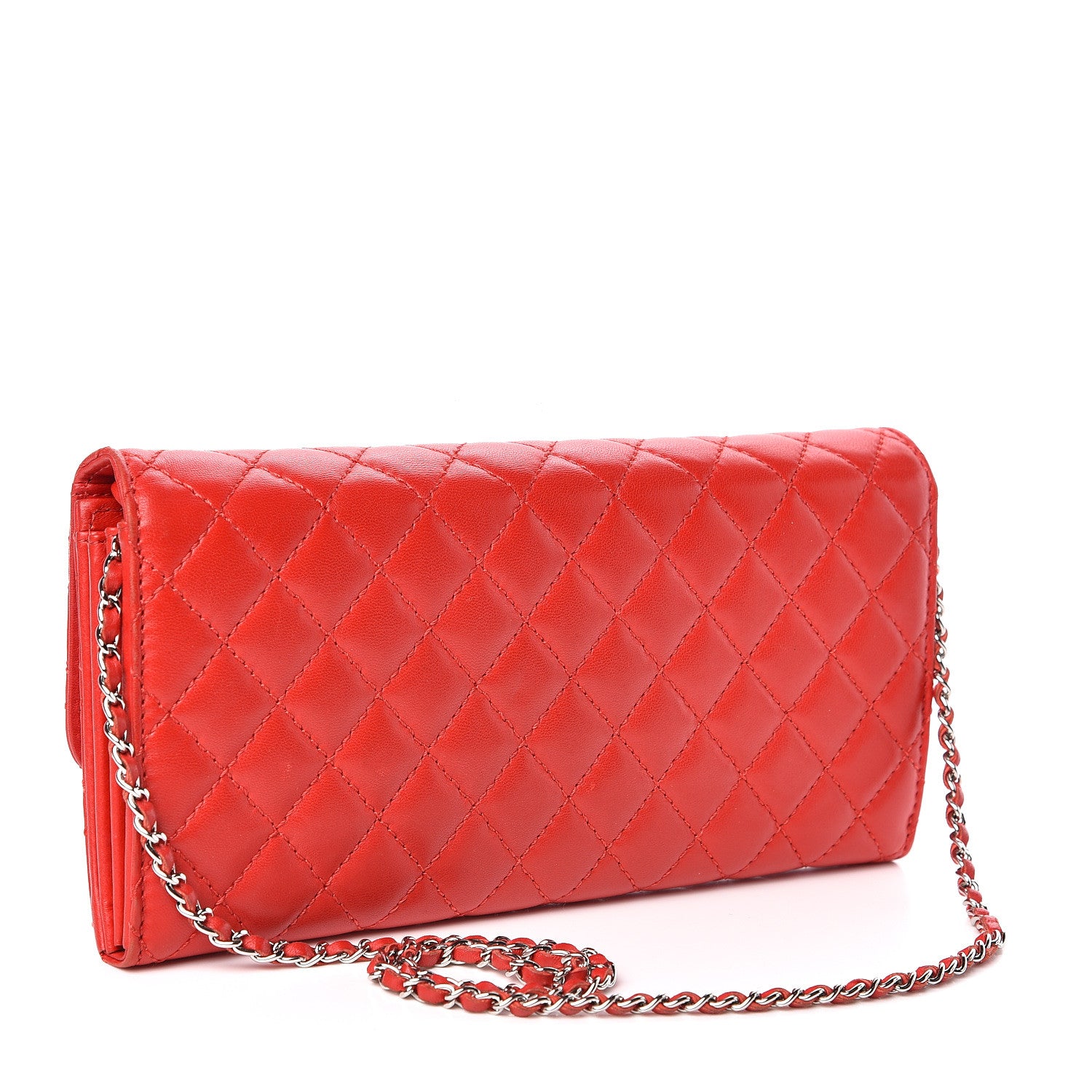 Chanel Lambskin Quilted Chain Clutch Flap Light Red 3 of 11
