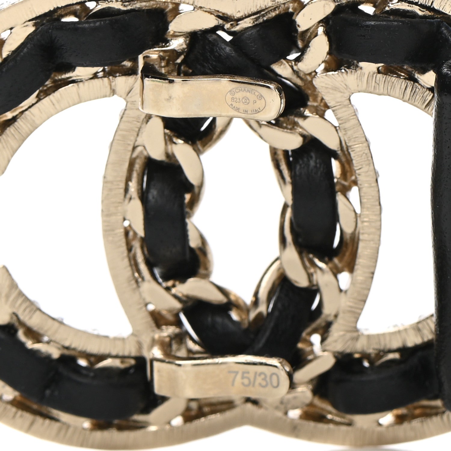 Chanel Lambskin Metal Strass Ruched Chain CC Belt 75 30 Black 5 of 6