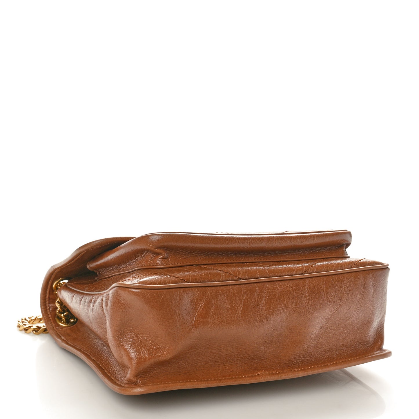 Crinkled Calfskin Matelasse Monogram Medium Niki Chain Satchel Caramel